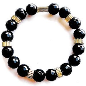 Men’s Black Agate + Corrugated Gold Bracelet